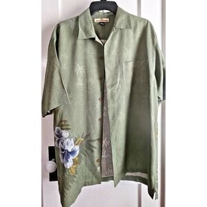 Tommy‎ Bahama men Sz Small 100% silk green shirt button down palm tree Hawaiian